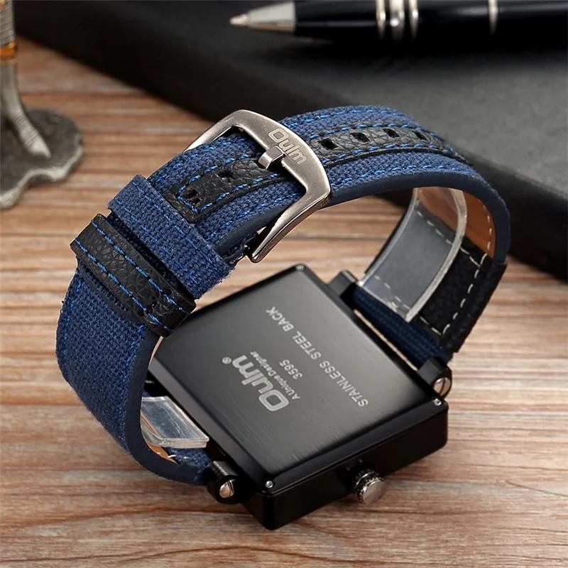 Oulm Watch Luxury Brand Men Fabric Srap Quartz Watch Clock Male Multiple Time Zones Square Sports Watches relogio masculino