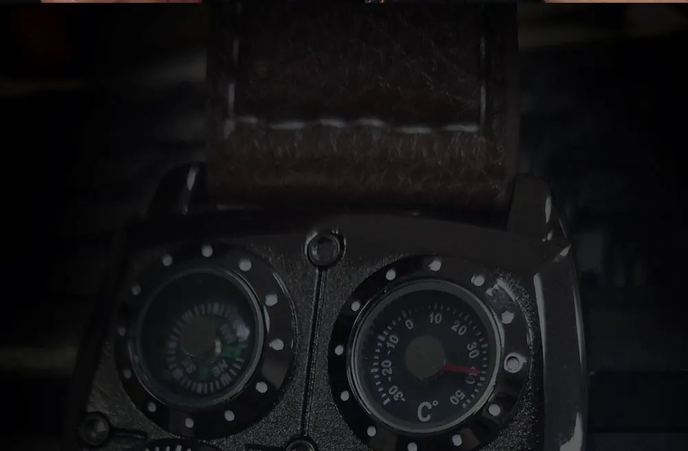 Oulm Men's Watches Two Time Zone Army Pilot Style Watch Big Size Military Quartz Clock Male Leather Strap Wristwatch