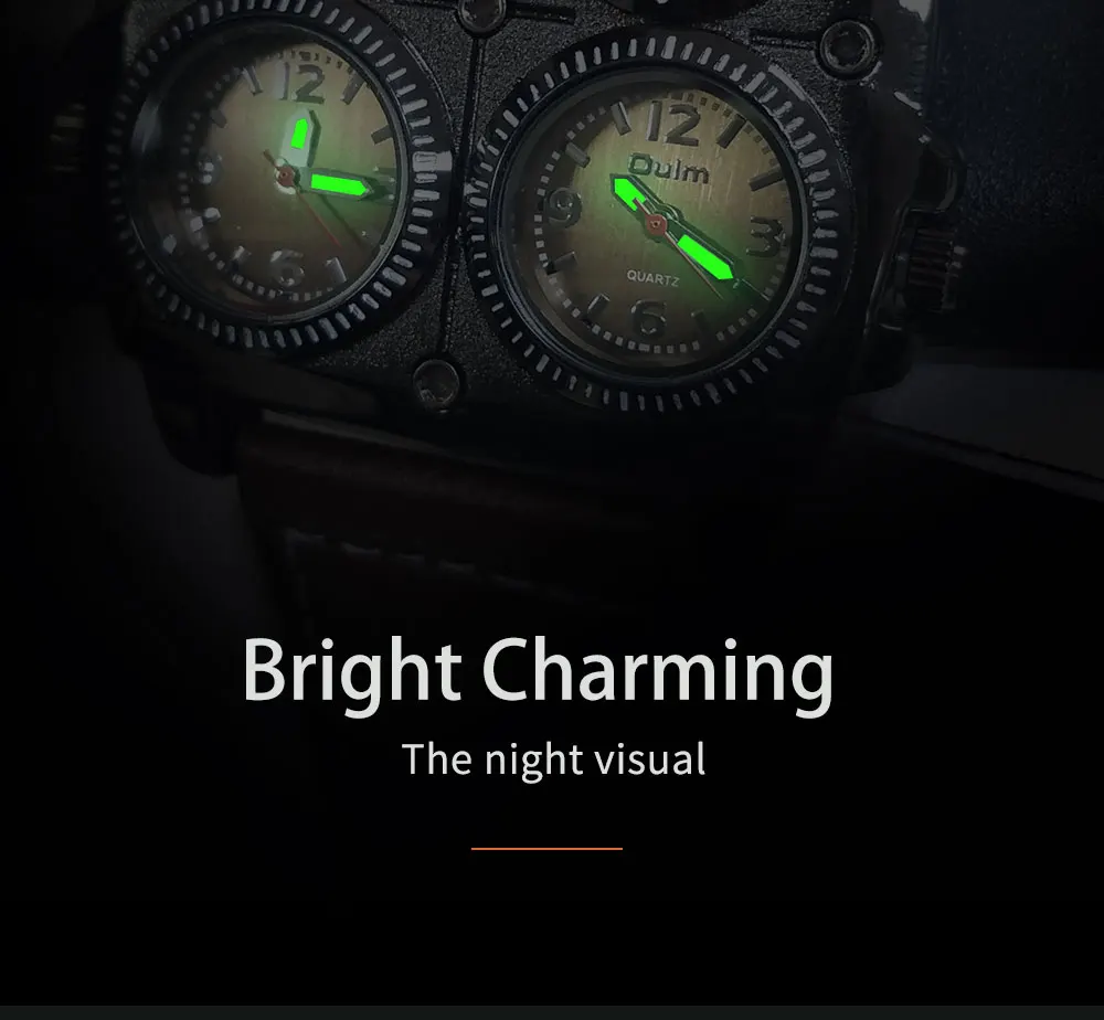 Oulm Men's Watches Two Time Zone Army Pilot Style Watch Big Size Military Quartz Clock Male Leather Strap Wristwatch