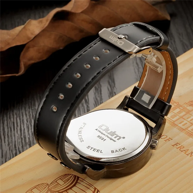 Oulm Designer Brand Luxury Watches For Men Dual Time Quartz Watch Casual Man Leather Watch Sport Male Clock relogio masculino