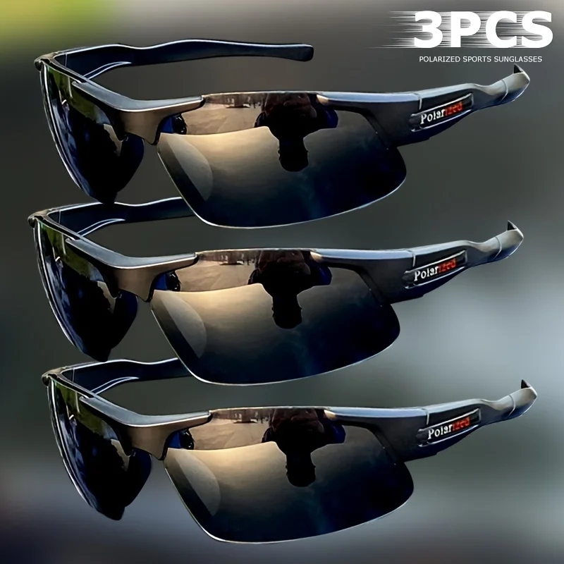 3PCS Half-rim polarized cycling glasses Unisex outdoor sports fashion sunglasses Travel driving camping goggles uv400