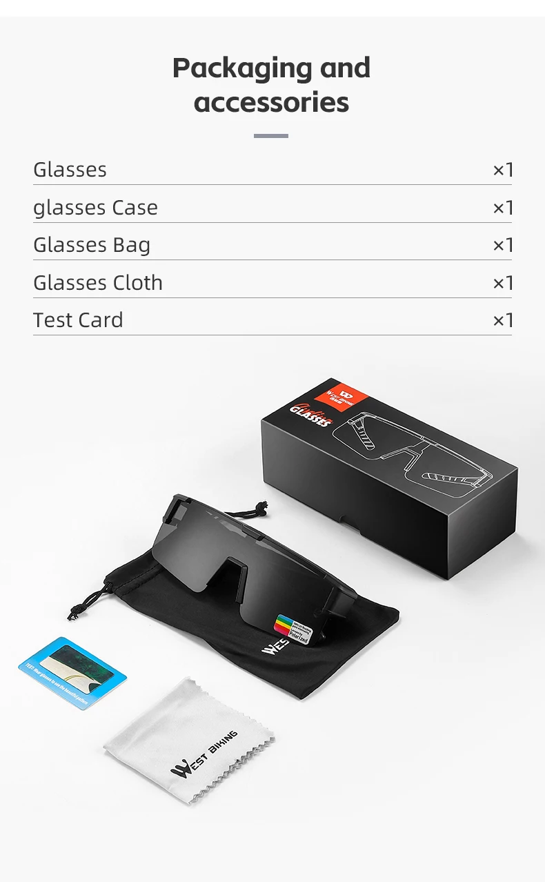 WEST BIKING Large Frame Cycling Polarized Glasses Bike Photochromic Outdoor Sunglasses Fit Over Myopic Goggles Bicycle Accessory