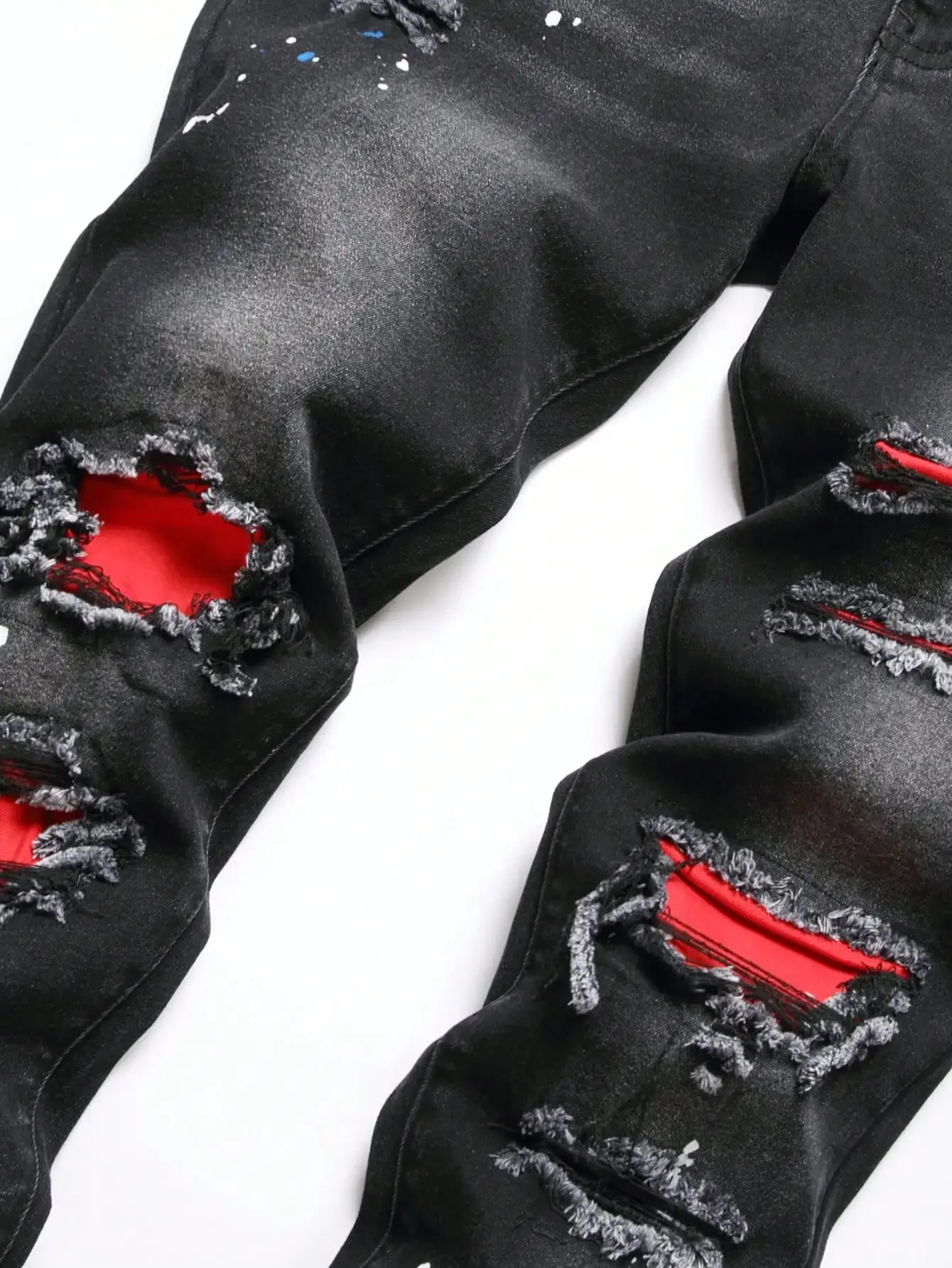 Men y2k Stretchy Skinny Denim Jeans For Men Casual pants Ripped Patchwork Hole Slim Fit Denim Hip Hop Black Straight Trousers