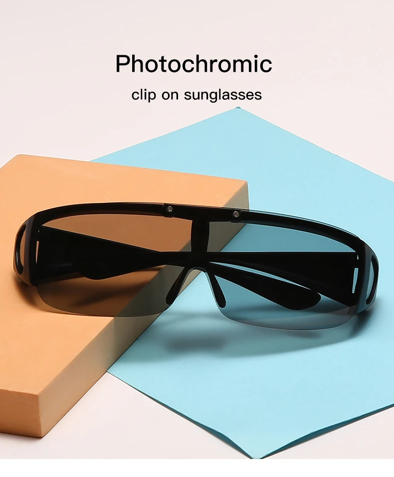 Cycling Photochromic Polarized Flip Up Sunglasses Men Outdoor UV400 Night Vision Driving Square Color Change Goggles