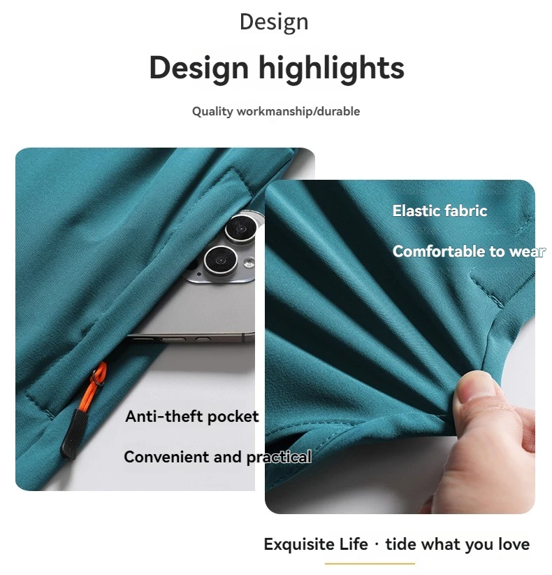 New Men's Sports Casual 3/4 Shorts With Ice Silk Lightweight Sweat-absorbing Outdoor Quick Drying Running Fitness Loose Pants