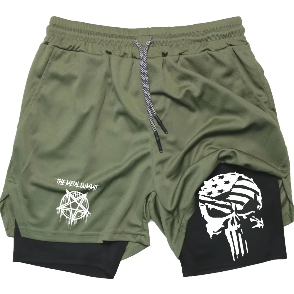 Men Anime Double Layer Shorts Gym Workout Printed Sports Multi-performance Training Quick-drying Jogging Pants Towel Pants M-3xl