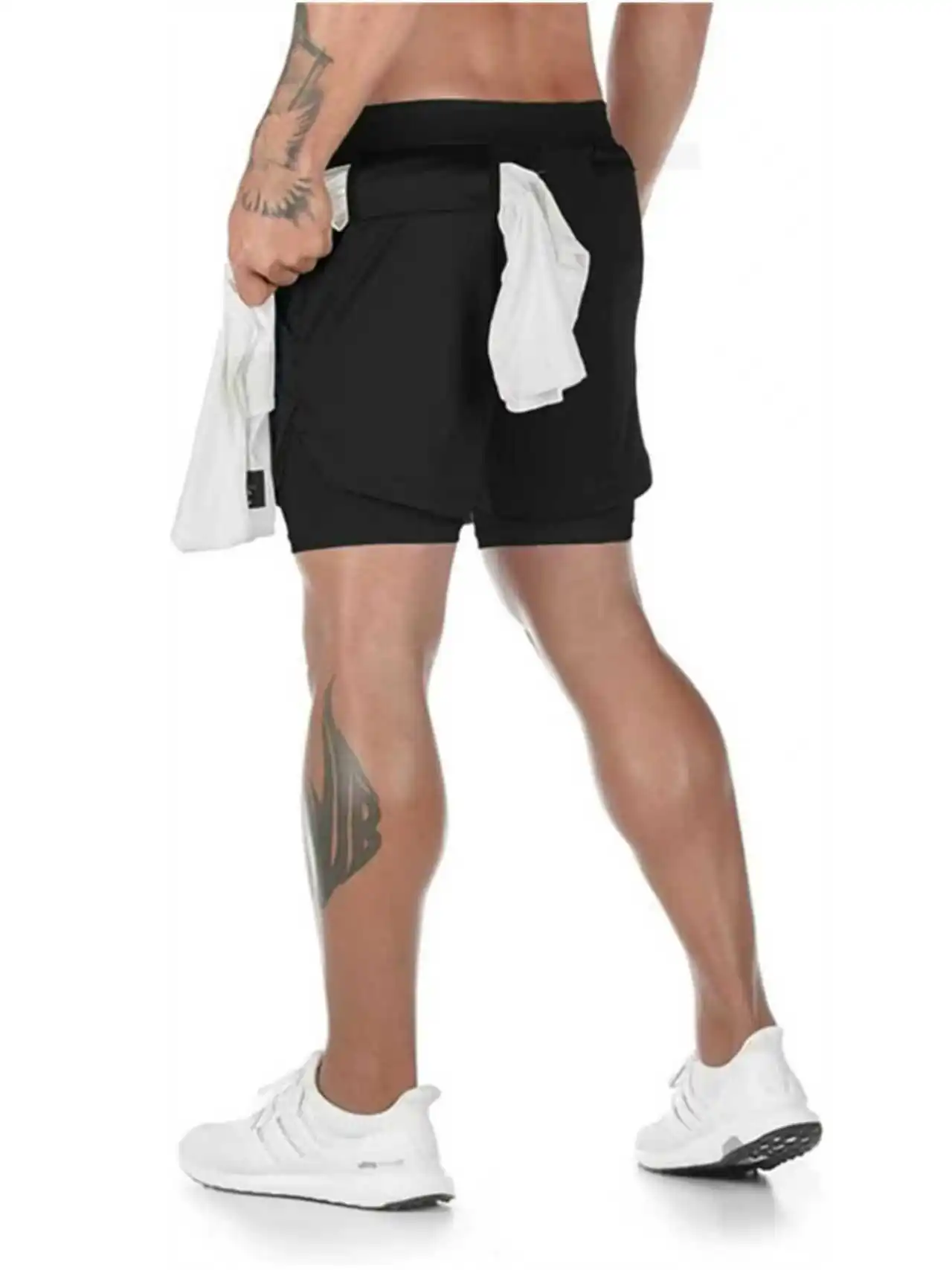 New WWE American Logo Printing 2-in-1 Men's Running Shorts Pants Fitness Performance Shorts with Phone Pocket Towel Ring Sports