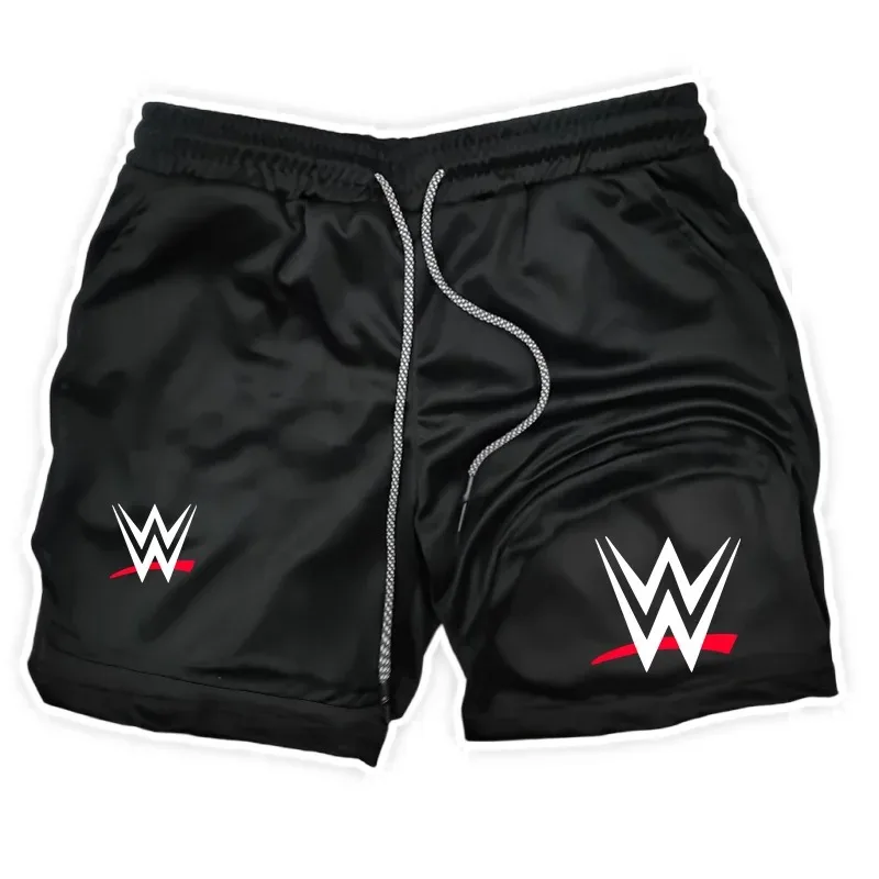 New WWE American Logo Printing 2-in-1 Men's Running Shorts Pants Fitness Performance Shorts with Phone Pocket Towel Ring Sports