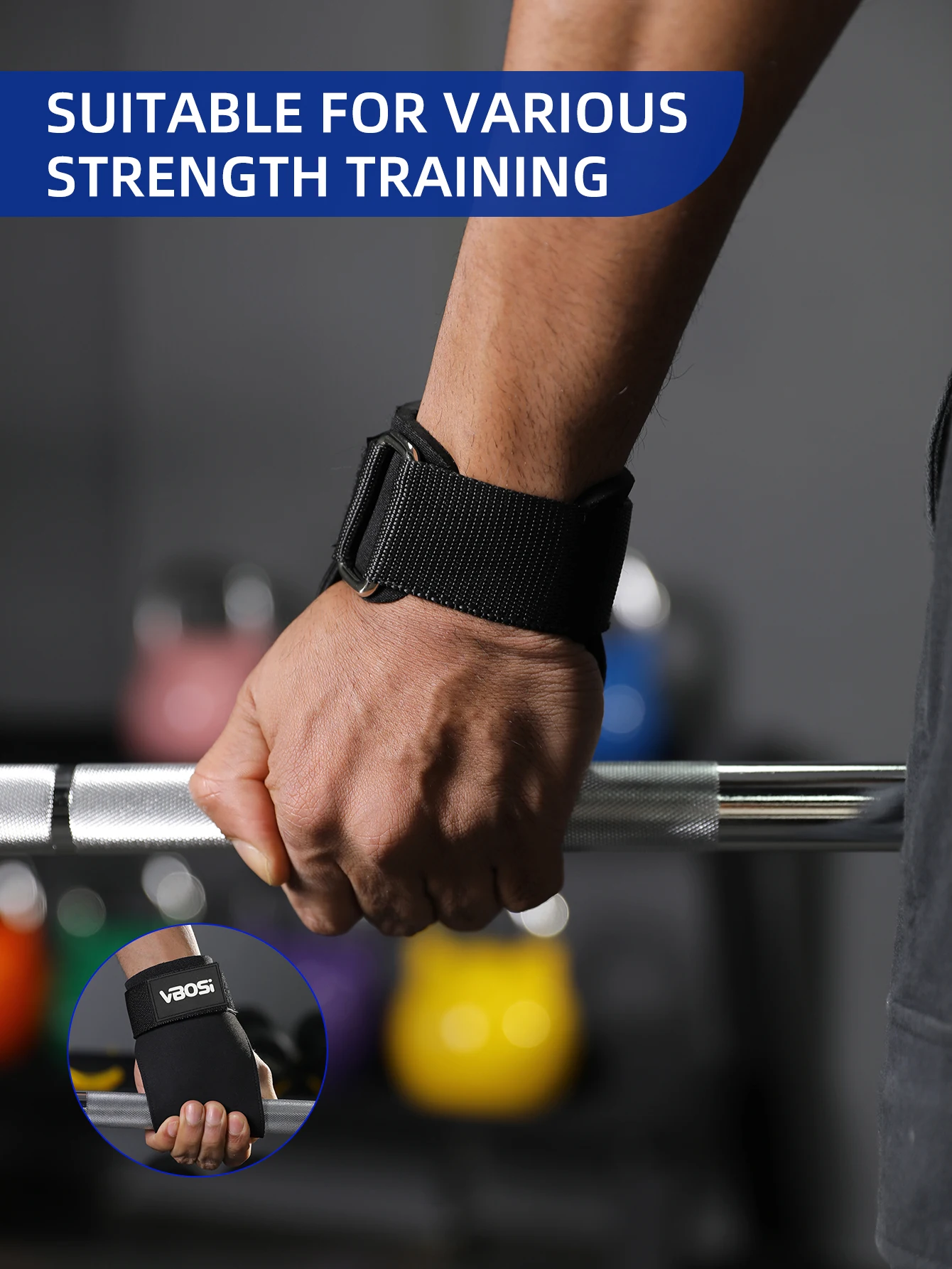 VBOSi Women Men Adjustable Weightlifting Wrist Strap, Double Layer Neoprene Padded Leather Palm Grips for Deadlift, Powerlifting