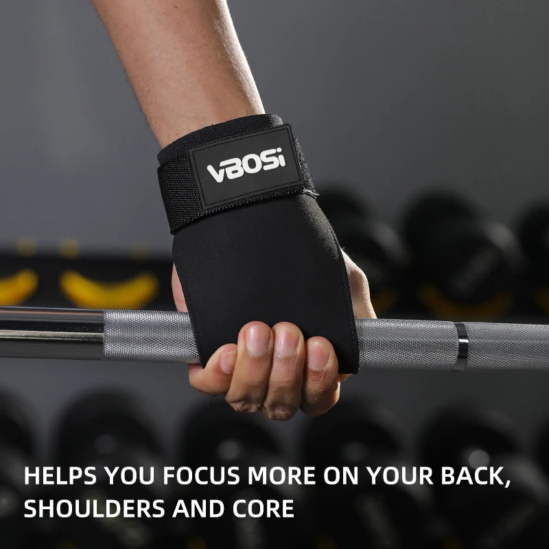 VBOSi Women Men Adjustable Weightlifting Wrist Strap, Double Layer Neoprene Padded Leather Palm Grips for Deadlift, Powerlifting