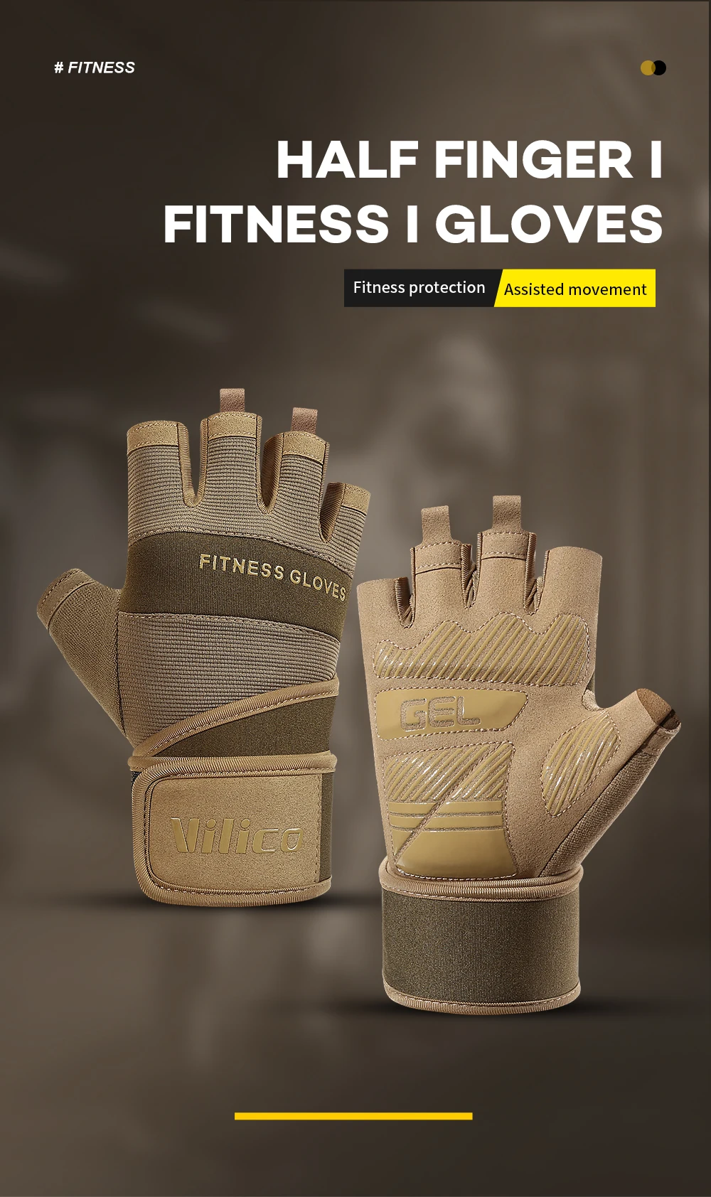 Half Finger Gym Gloves Weightlifting Dumbbell Training Anti-Slip Fitness Gloves with Wrist Support Workout Crossfit Exercise