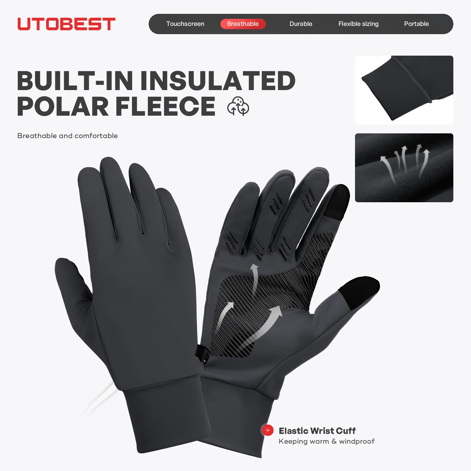 UTOBEST Lightweight Running Gloves Touch Screen Anti-Slip Warm Gloves Liners for Cycling Sporting Driving