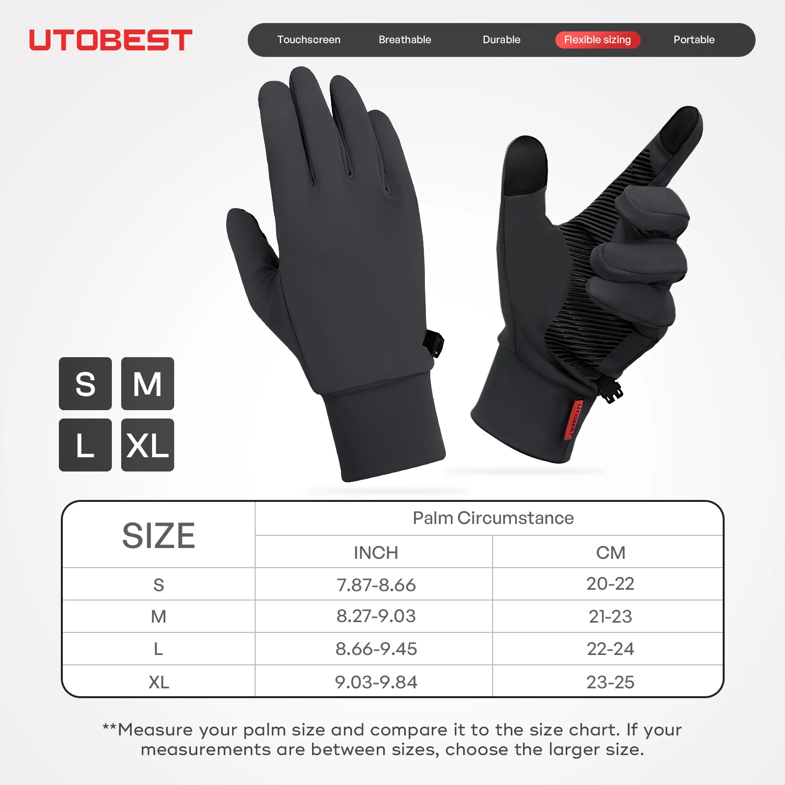 UTOBEST Lightweight Running Gloves Touch Screen Anti-Slip Warm Gloves Liners for Cycling Sporting Driving