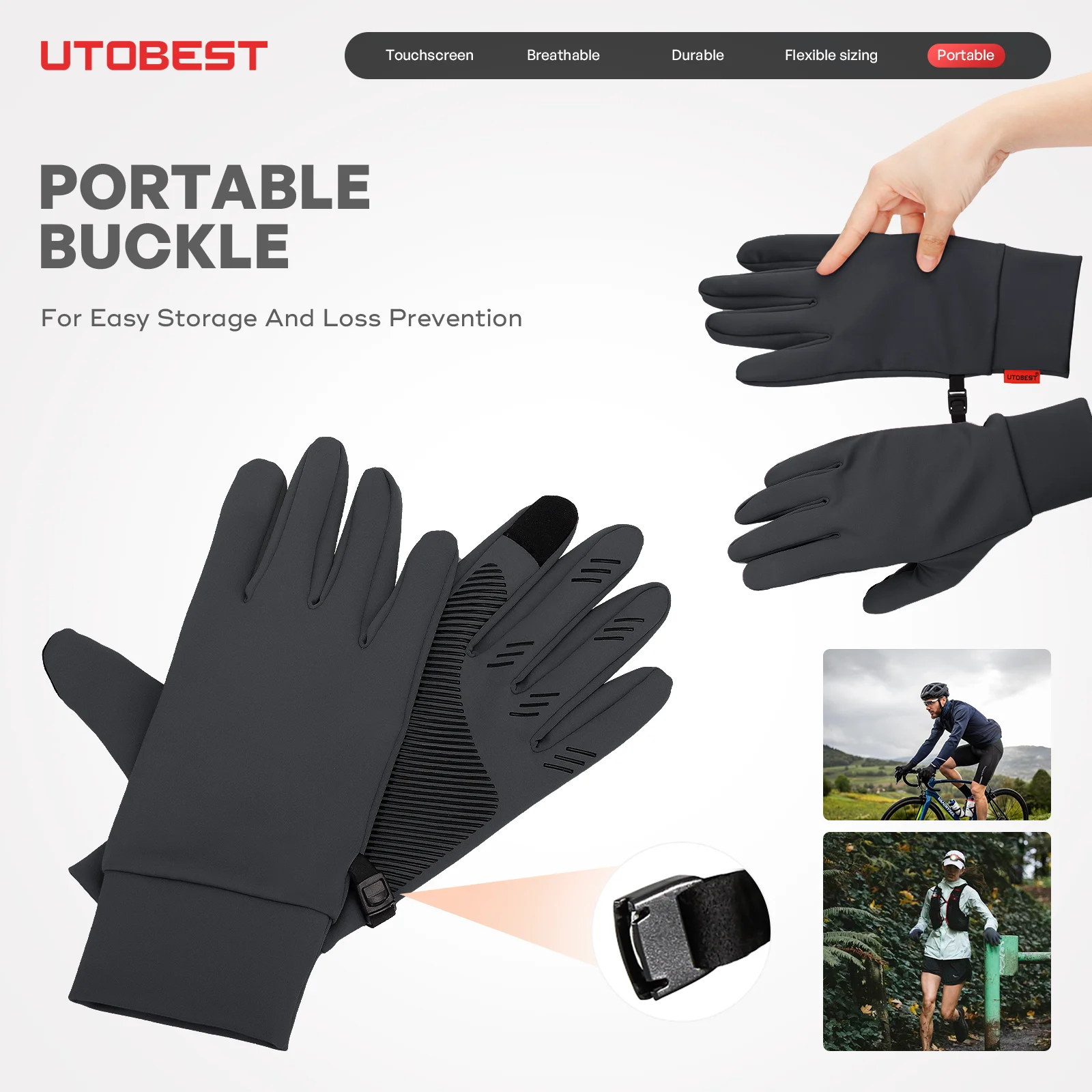 UTOBEST Lightweight Running Gloves Touch Screen Anti-Slip Warm Gloves Liners for Cycling Sporting Driving