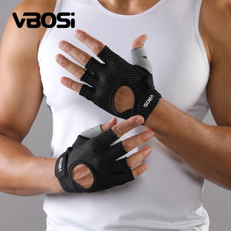 VBOSI Breathable Non-Slip Half-Finger Padded Palm Fitness Sports Gloves for Weightlifting, Cycling & Driving for Women Men