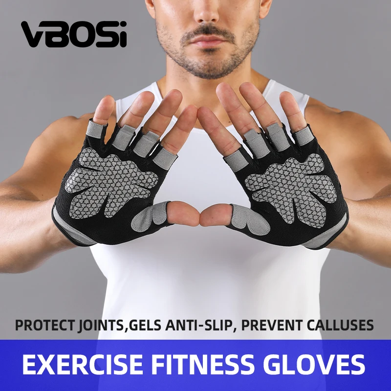 VBOSI Breathable Non-Slip Half-Finger Padded Palm Fitness Sports Gloves for Weightlifting, Cycling & Driving for Women Men