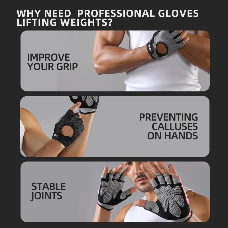 VBOSI Breathable Non-Slip Half-Finger Padded Palm Fitness Sports Gloves for Weightlifting, Cycling & Driving for Women Men