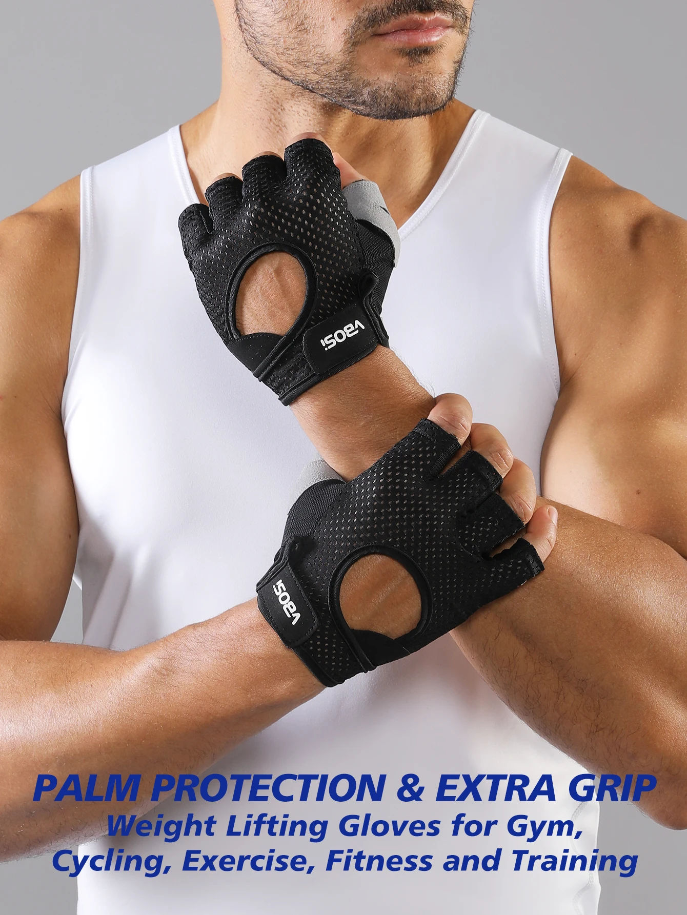 VBOSI Breathable Non-Slip Half-Finger Padded Palm Fitness Sports Gloves for Weightlifting, Cycling & Driving for Women Men