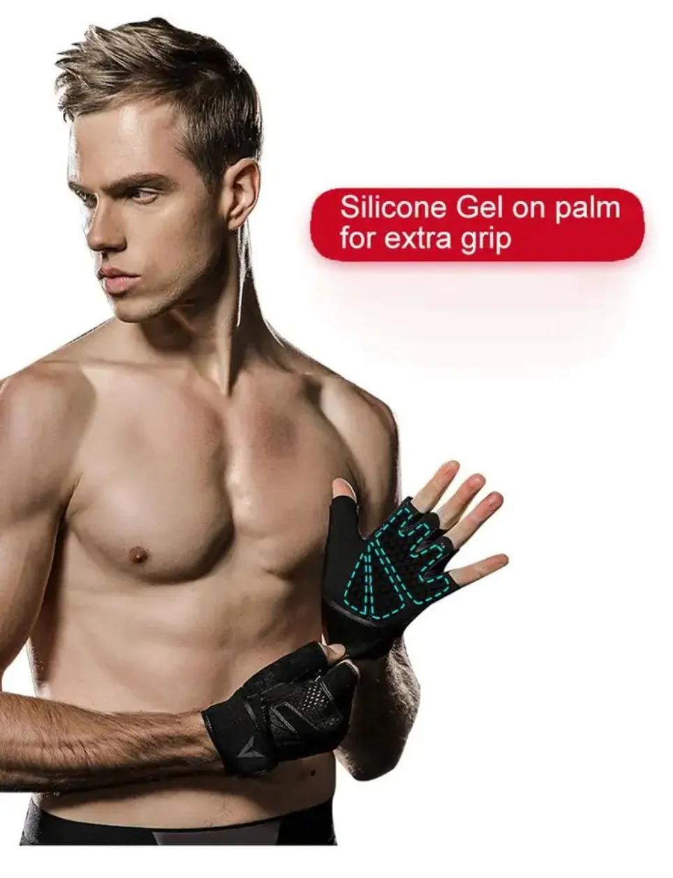 One Pair Gym Gloves with Wrist Wrap Support Half Finger Non Slip Training Gym Workout Gloves for Dumbbells