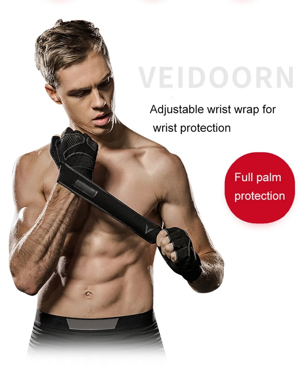 One Pair Gym Gloves with Wrist Wrap Support Half Finger Non Slip Training Gym Workout Gloves for Dumbbells