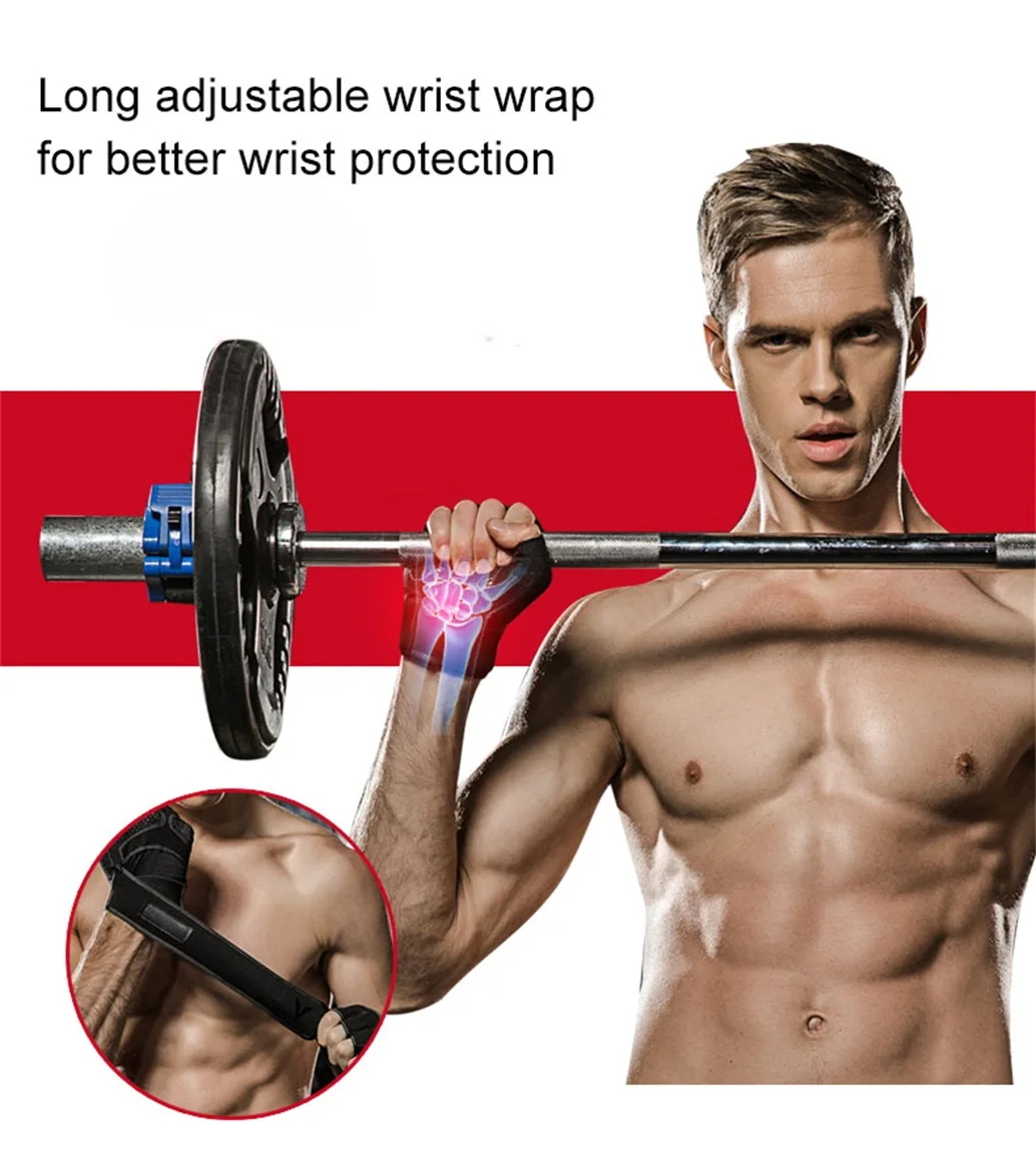 One Pair Gym Gloves with Wrist Wrap Support Half Finger Non Slip Training Gym Workout Gloves for Dumbbells