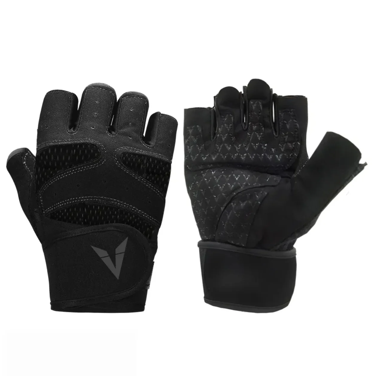 One Pair Gym Gloves with Wrist Wrap Support Half Finger Non Slip Training Gym Workout Gloves for Dumbbells