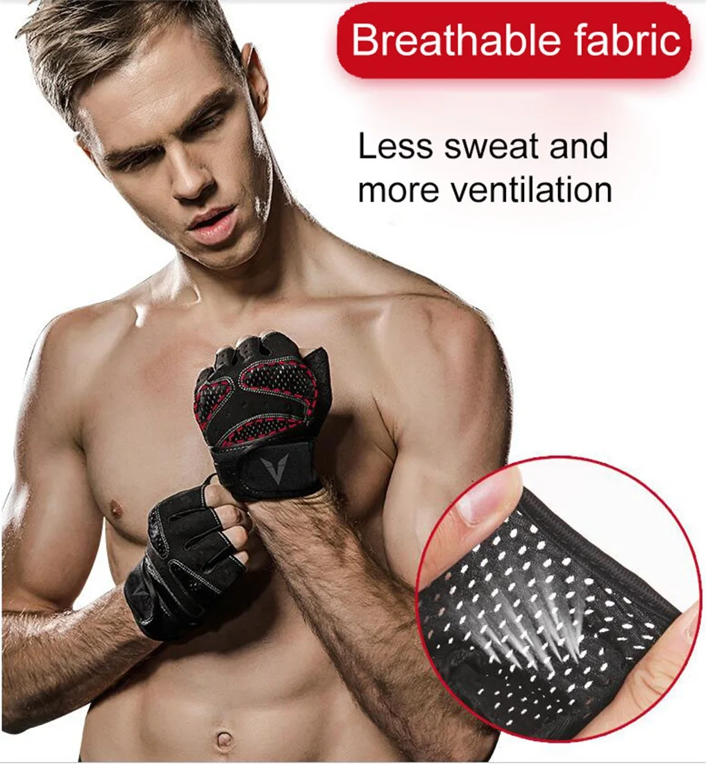 One Pair Gym Gloves with Wrist Wrap Support Half Finger Non Slip Training Gym Workout Gloves for Dumbbells