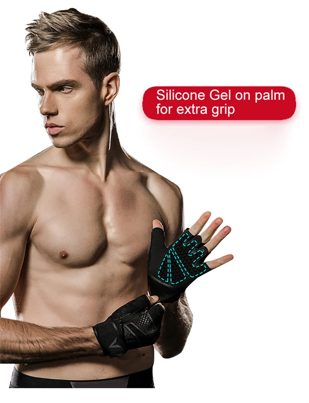 One Pair Gym Gloves with Wrist Wrap Support Half Finger Non Slip Training Gym Workout Gloves for Dumbbells