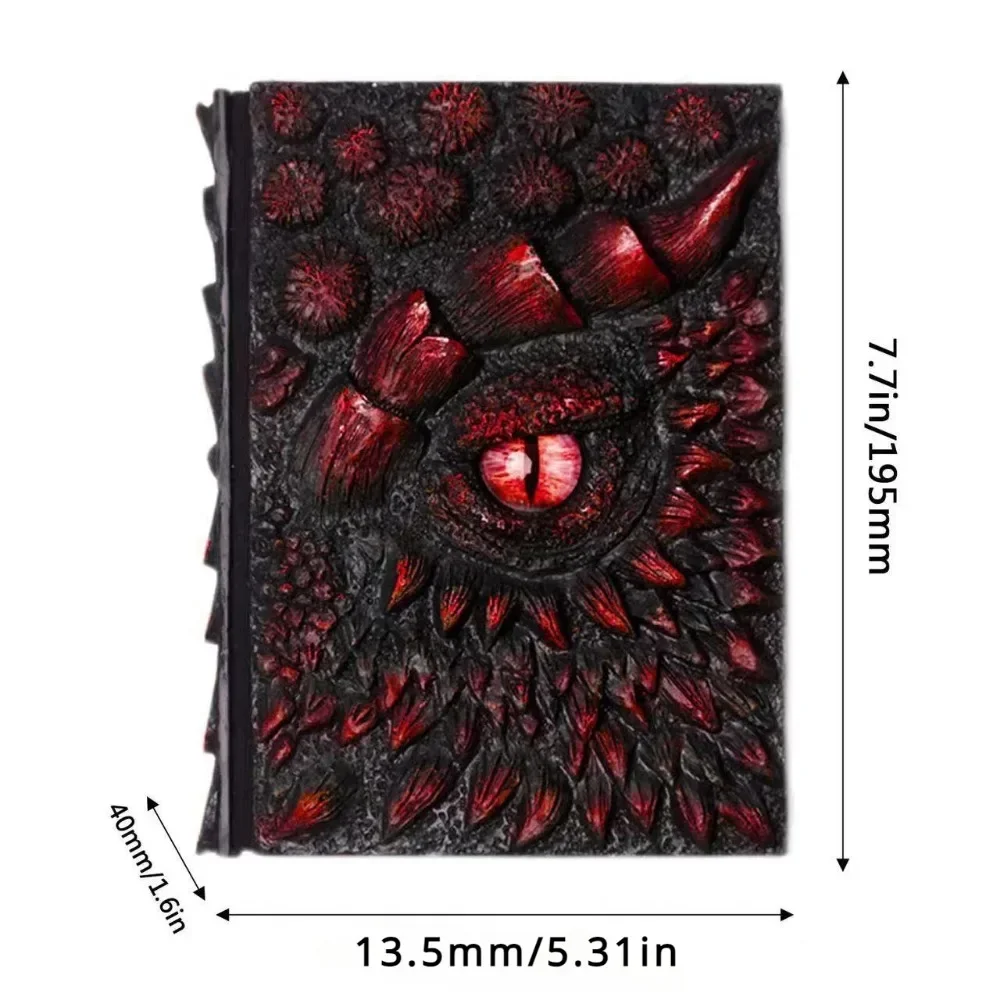 Fashion Retro Dragon Embossed Cover Notebook Dragon's Eye Resin Handbook Travel Journal Book Cubic Embossed Art Journal Book
