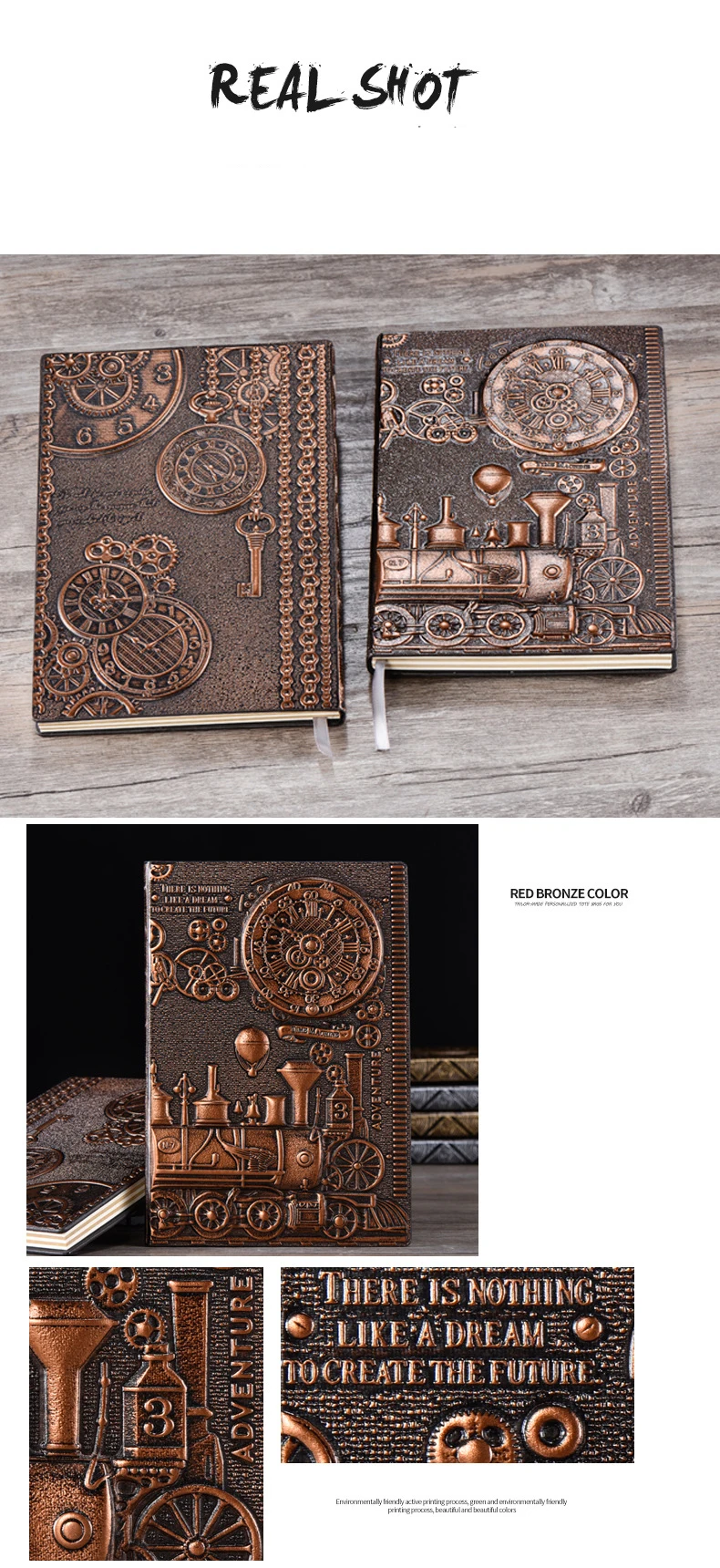 Vintage Notebook Embossed 3D PU Cover Diary Journals Handcraft Thickened Notepad Travel Planner School Office Gift