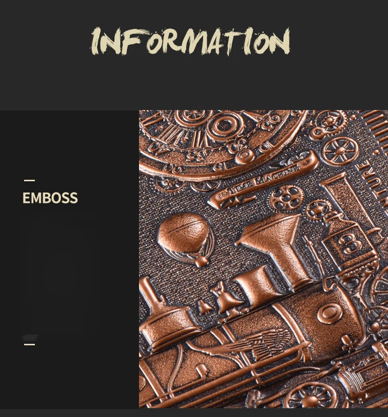 Vintage Notebook Embossed 3D PU Cover Diary Journals Handcraft Thickened Notepad Travel Planner School Office Gift