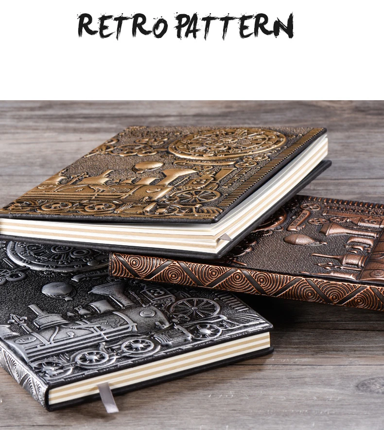 Vintage Notebook Embossed 3D PU Cover Diary Journals Handcraft Thickened Notepad Travel Planner School Office Gift