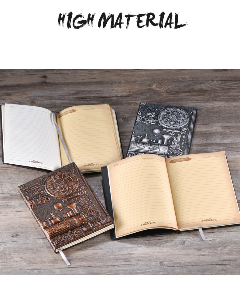 Vintage Notebook Embossed 3D PU Cover Diary Journals Handcraft Thickened Notepad Travel Planner School Office Gift