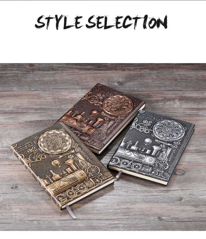 Vintage Notebook Embossed 3D PU Cover Diary Journals Handcraft Thickened Notepad Travel Planner School Office Gift