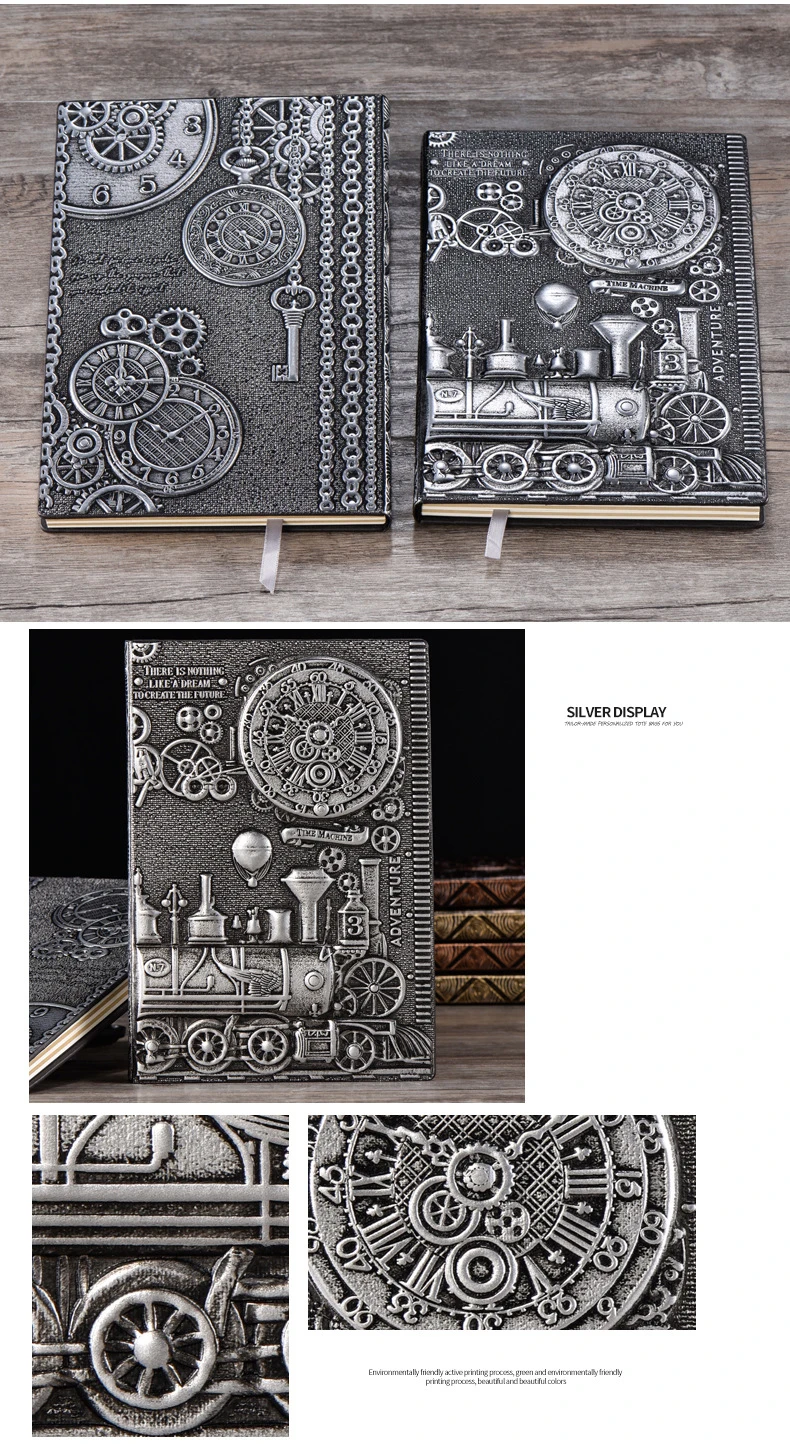 Vintage Notebook Embossed 3D PU Cover Diary Journals Handcraft Thickened Notepad Travel Planner School Office Gift