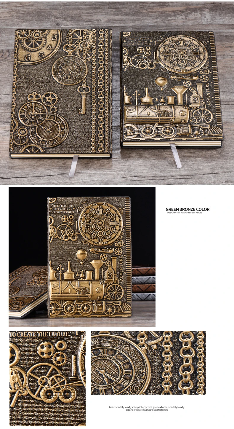 Vintage Notebook Embossed 3D PU Cover Diary Journals Handcraft Thickened Notepad Travel Planner School Office Gift