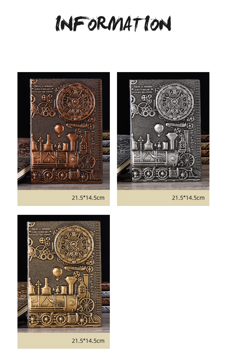 Vintage Notebook Embossed 3D PU Cover Diary Journals Handcraft Thickened Notepad Travel Planner School Office Gift