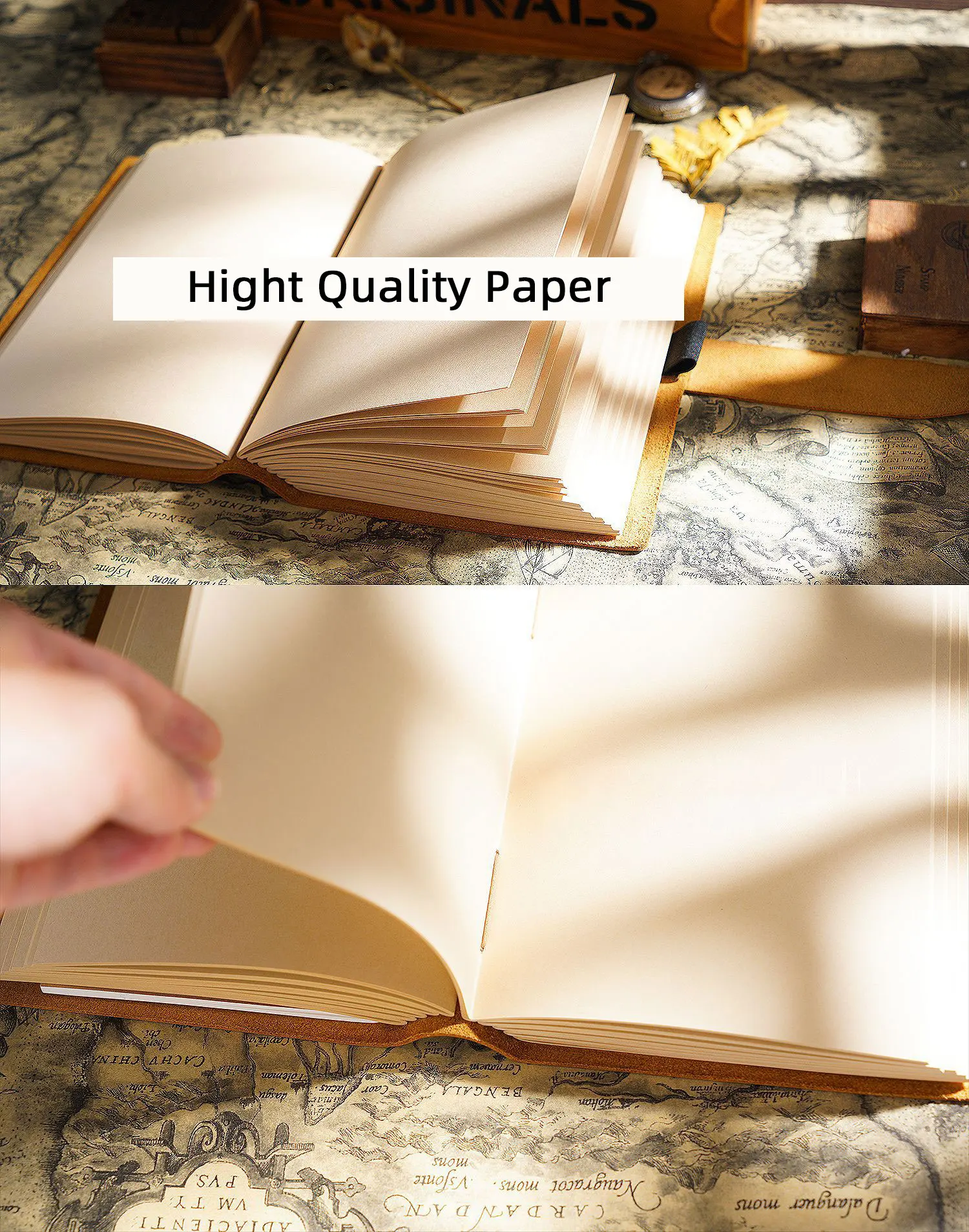 Handmade Notebook Cowhide Leather Journal Flower Cover DIY Thick Sketchbook Retro Diary Blank Kraft Paper Travel Book 400 Pages