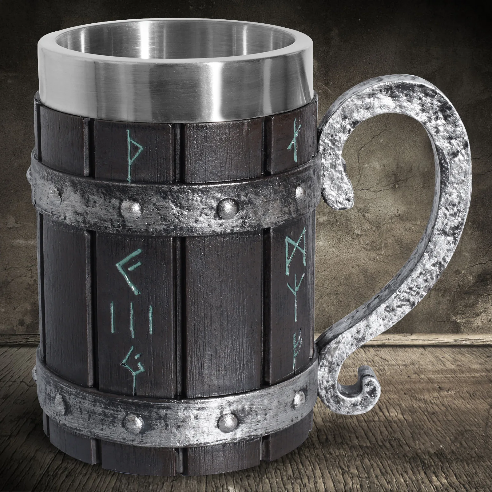 Medieval Runes Beer Mugs Coffee Cups Viking Pirate Dragon Head 3D Resin & Stainless Steel Tankard Christmas Fans Gifts Men
