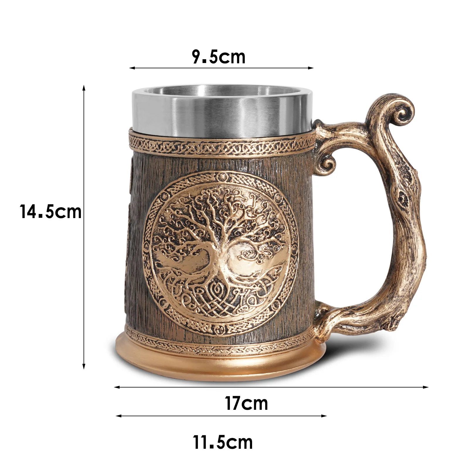 Medieval Runes Beer Mugs Coffee Cups Viking Pirate Dragon Head 3D Resin & Stainless Steel Tankard Christmas Fans Gifts Men