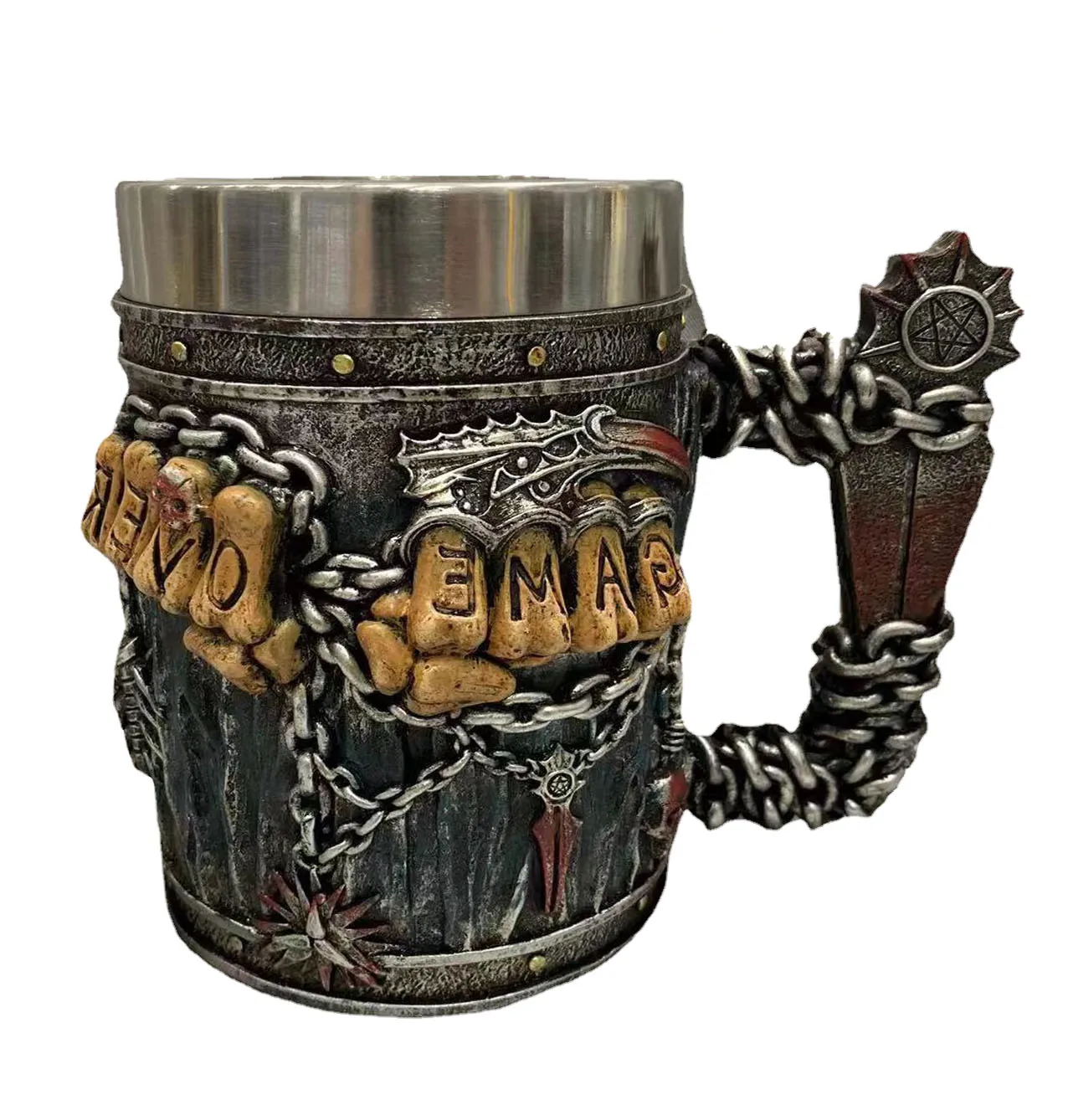 Norse Mythology Beer Mugs World Tree Viking Warrior Oak Barrel Resin Stein Tankard Stainless Steel Water Mug Coffee Cup 600ml