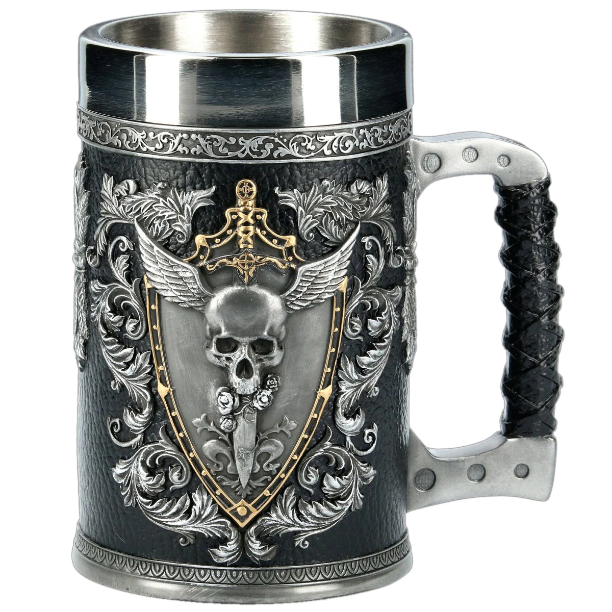 Norse Mythology Beer Mugs World Tree Viking Warrior Oak Barrel Resin Stein Tankard Stainless Steel Water Mug Coffee Cup 600ml