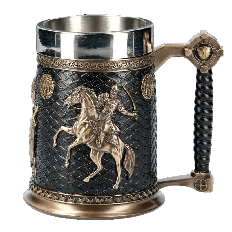 Medieval Viking Retro 3D Sword Skull Beer Mug With Stainless Steel Insert Resin Big Capacity Coffee Cups Men's Halloween Gift