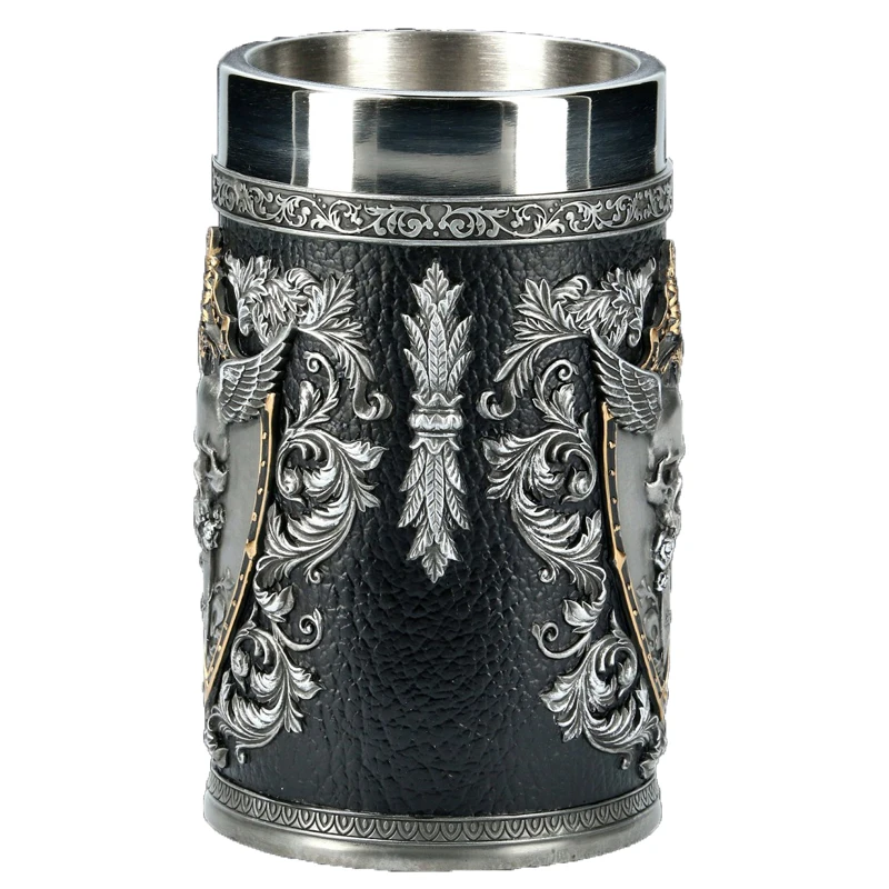 Medieval Viking Retro 3D Sword Skull Beer Mug With Stainless Steel Insert Resin Big Capacity Coffee Cups Men's Halloween Gift