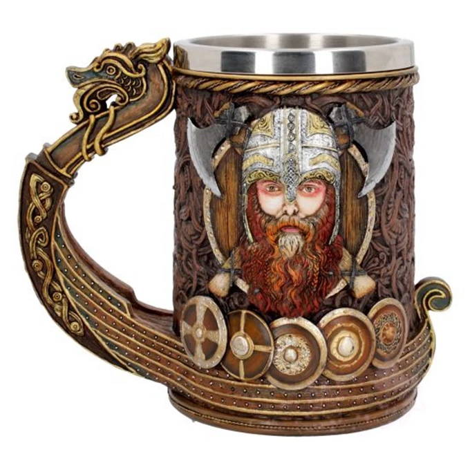 Vintage Viking Mug with Stainless Steel Liner 3D Resin Nordic God Odin Coffee Beer Mugs Pirate Cup Halloween Birthday Gift 600ml