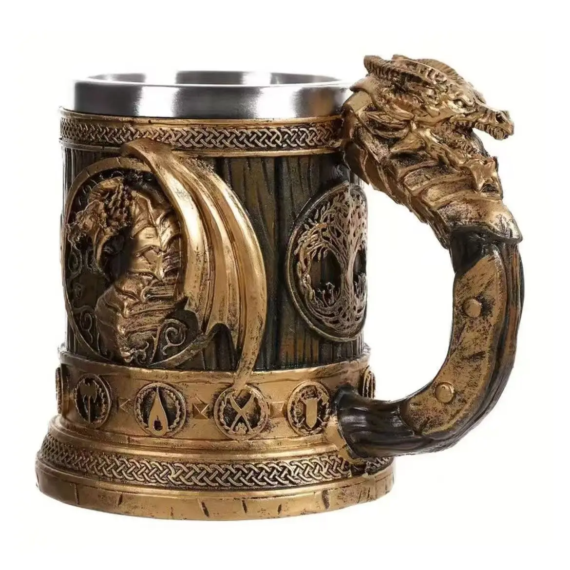 Stainless Steel Home Beer Cup Relief Water Cup 3D Retro Personality Punk Dragon Head Mug Home Decoration Gift