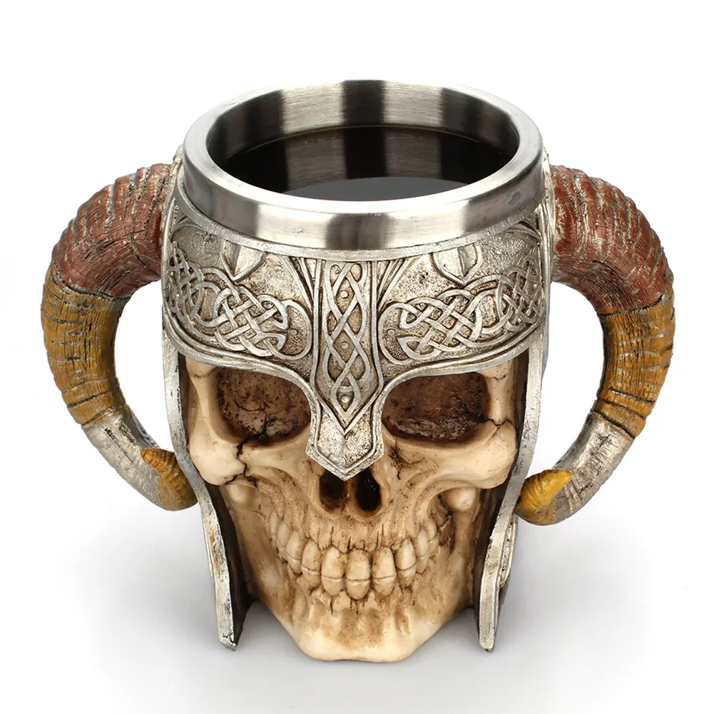 Stainless Steel Skull Mug Beer Coffee Mug Viking Drinking Cup Skeleton Resin Beer Mug Halloween Gift Decoration Ornament