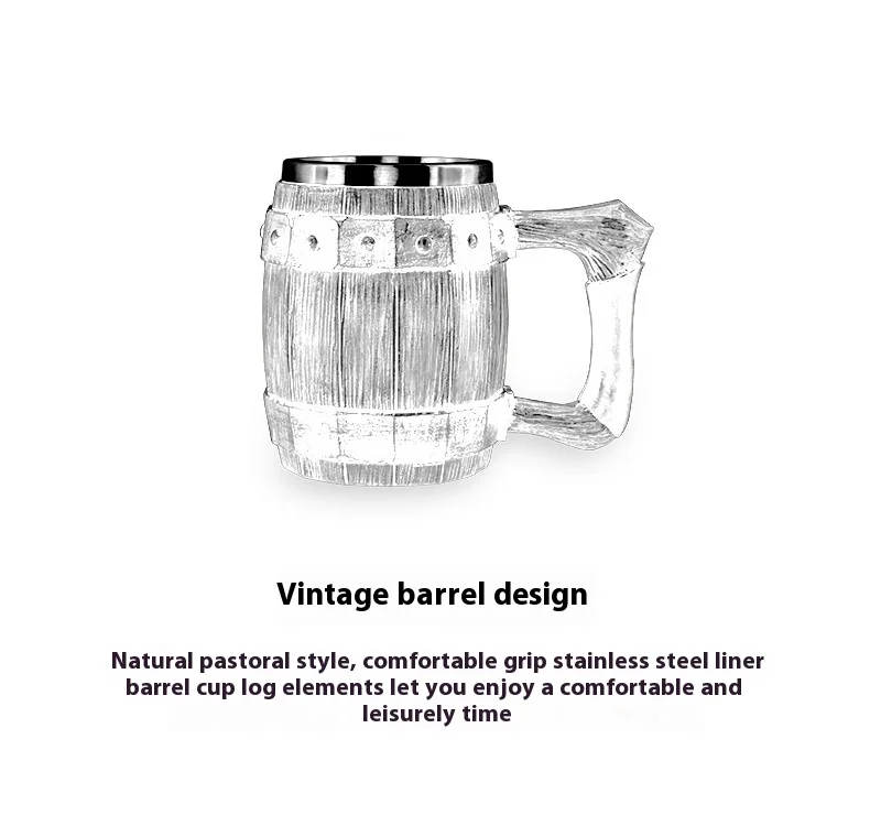 New Wooden Barrel Beer Cup Creative Large Capacity Bar Mug Water Cup Personalized Imitation Wood Stainless Steel Cup