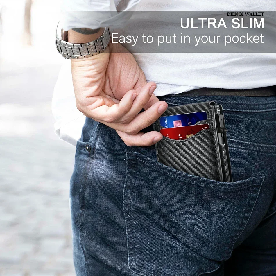 DIENQI-CarbonFiber Rfid Credit Card Holder Men Wallets Anti Theft Slim Thin Wallet Luxury Cardholder Minimalist Wallet Walet Bag