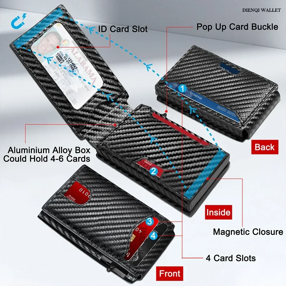 DIENQI-CarbonFiber Rfid Credit Card Holder Men Wallets Anti Theft Slim Thin Wallet Luxury Cardholder Minimalist Wallet Walet Bag